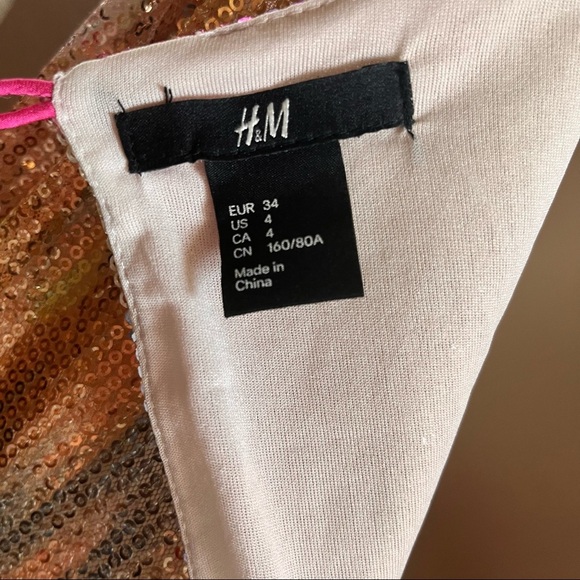 H&M women sequin lined dress Sz 4 gold pink yellow green lined - Picture 5 of 6